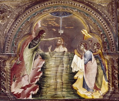 Die Taufe Jesu, Detail des Polyptychons von Santa Chiara (circa 1350) von Paolo Veneziano
