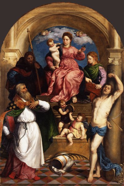 Thronende Madonna mit Kind und Heiligen, ca. 1530 von Paris Bordone