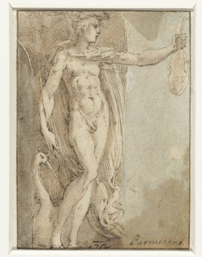 Merkur stehend in einer Nische mit einer Geige und einem Ibis von Parmigianino