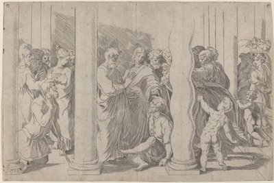 Die Heiligen Petrus und Johannes heilen den Lahmen am Goldenen Tor von Parmigianino after Raphael