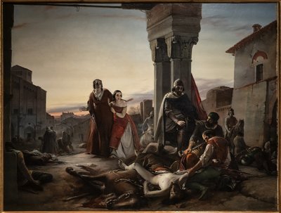 Ricciardino Langoscos Mutter durchsucht die Leiche ihres Sohnes, der während der Eroberung von Pavia durch Matteo Visconti im Jahr 1315 getötet wurde von Pasquale Massacra