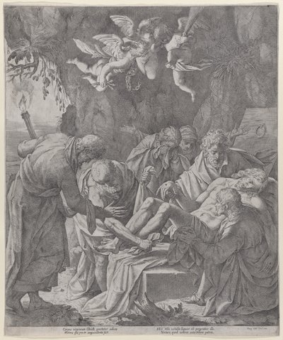 Christus wird ins Grab gelegt, während die Jungfrau dahinter weint von Pasquale Ottino