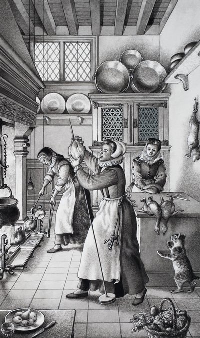 Küche des 16. Jahrhunderts von Pat (1907-95) Nicolle
