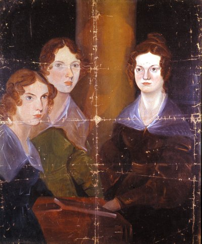 Porträt der drei Bronte-Schwestern: Charlotte Bronte, Emily Bronte und Anne Bronte, englische Schriftstellerinnen. Gemälde ihres Bruders Branwell Patrick Bronte von Patrick Branwell Bronte