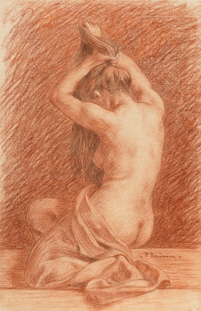 Weibliche Figur beim Haare frisieren von Paul Albert Baudouin