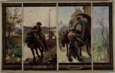 Skizze für das Rathaus von Saint-Maur-des-Fossés: Halage - Maraîchage von Paul Albert Baudouin