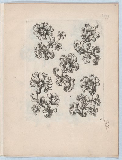 Serie kleiner Blumenmotive, Tafel 3, ca. 1670-85 von Paul Androuet Du Cerceau