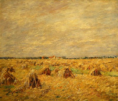 Geerntete Felder in einer flachen Landschaft von Paul Baum