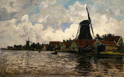 Holland, Flusslandschaft mit zwei Windmühlen von Paul Baum