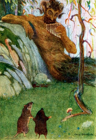 Der Pfeifer am Tor der Morgenröte aus Wind in den Weiden, veröffentlicht 1913, Farblithographie, 1913 von Paul Bramson.