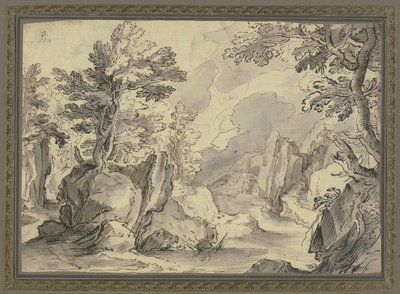 Felsenlandschaft mit Bäumen von Paul Bril