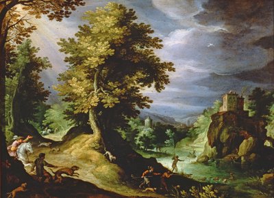 Landschaft mit einer Hirschjagd, 1591 von Paul Bril