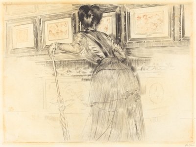 Vor den Watteaus im Louvre von Paul Cesar Helleu