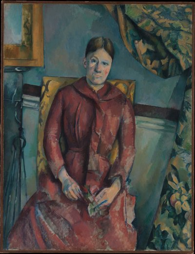 Madame Cézanne (Hortense Fiquet, 1850-1922) in einem roten Kleid von Paul Cézanne