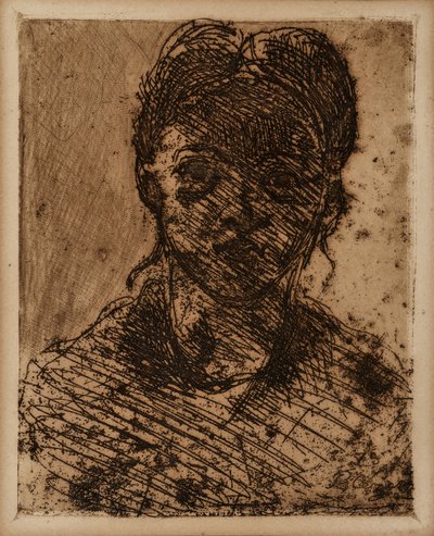 Mädchenkopf. Gravur von Paul Cezanne. Radierung. Dim: 32,5x25cm. Musée Granet, Aix-en-Provence. von Paul Cézanne