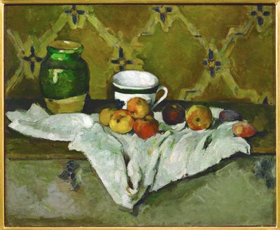 Stillleben mit Topf, Tasse und Äpfeln von Paul Cezanne