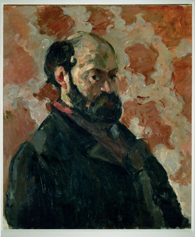 Selbstporträt vor einem rosa Hintergrund von Paul Cezanne