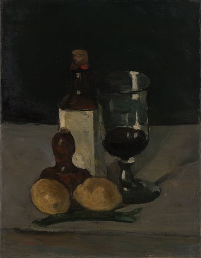 Stillleben mit Flasche, Glas und Zitronen von Paul Cézanne
