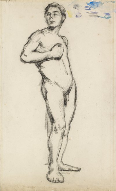 Akademische Studie eines männlichen Aktes mit seiner rechten Hand über der Brust, 1865 von Paul Cézanne