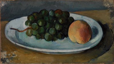 Trauben und Pfirsich auf einem Teller von Paul Cézanne