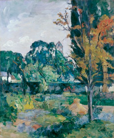 Landschaft mit Kirchturm von Paul Cézanne