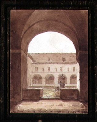 Ansicht eines Kreuzgangs mit einem Brunnen von Paul Emile Detouche