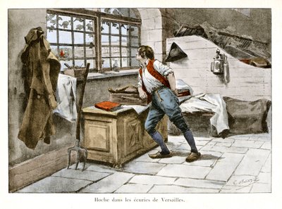 Aufruhr in den Ställen von Versailles: Lazare Hoche trat mit 14 Jahren als überzähliger Assistent in die königlichen Ställe ein - Illustration von Emile Boutigny in 