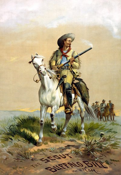 Titelblatt des Buches „The Scout Buffalo Bill“ von Han. W.F. Cody, Illustration von P. Frenzeny, zwischen 1860 und 1890 von Paul Frenzeny
