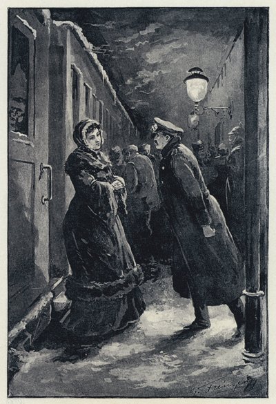 Illustration zu Anna Karenina: Wronski trifft Anna am Bahnhof (Litho) von Paul Frenzeny
