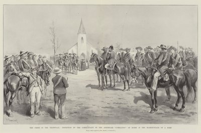 Die Krise im Transvaal, Inspektion durch den Kommandanten des versammelten Kommandos der Buren auf dem Marktplatz eines Dorfs von Paul Frenzeny