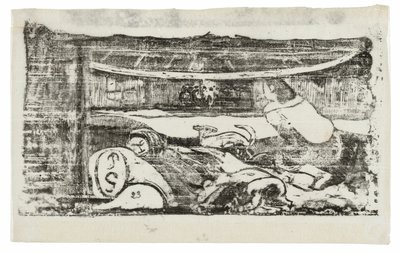 Innenansicht einer tahitianischen Hütte, aus der Suite der späten Holzschnittdrucke von Paul Gauguin