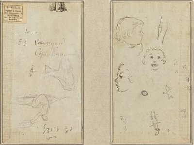 Sitzende Figur und eine Kuh; Drei Studien eines Kinderkopfes von Paul Gauguin