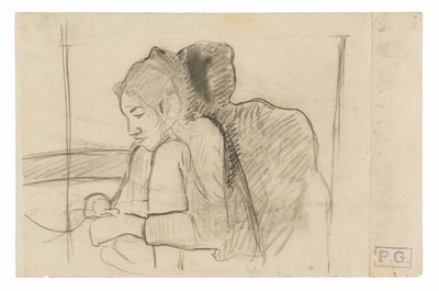 Sitzende tahitianische Frau (recto), Skizzen von Hähnen und Hühnern (verso) von Paul Gauguin