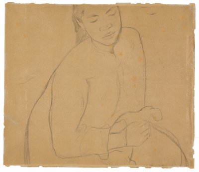 Sitzende tahitianische Frau (bezogen auf das Gemälde Te faaturuma [Reverie]) von Paul Gauguin