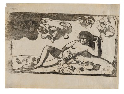 Te arii vahine—opoi (Frau mit Mangos—Müde), aus der Suite der späten Holzschnittdrucke von Paul Gauguin