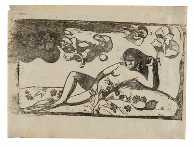 Te arii vahine—opoi (Frau mit Mangos—Müde), aus der Suite der späten Holzschnittdrucke von Paul Gauguin