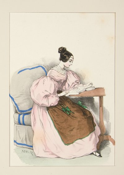 CHEZ SOI (September 1835) Kleid aus schottischem Batist von Paul Gavarni