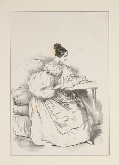 ZU HAUSE. (September 1835) Kleid aus schottischem Batist,... von Paul Gavarni
