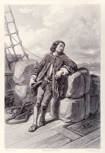 Kapitän Lemuel Gulliver auf seinem Handelsschiff, aus der französischen Ausgabe von Gullivers Reisen von Jonathan Swift von Paul Gavarni