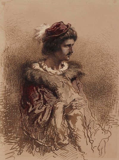 Halbfigur eines Mannes in Kostüm des 16. Jahrhunderts von Paul Gavarni