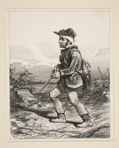 Herr Gontard (du Clos-Gorju), Großgrundbesitzer, wählbarer Wähler, seit dem Morgengrauen auf der Jagd (aus der Serie „Zeitgenössische Typen“) von Paul Gavarni