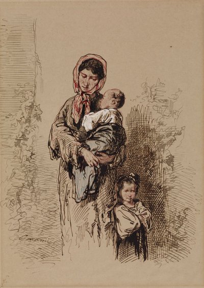 Bäuerin mit zwei kleinen Kindern von Paul Gavarni