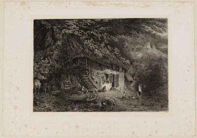 Normannisches Bauernhaus mit den Ruinen des Schlosses Arcques. Beraldi 79 IFF 31 von Paul Huet