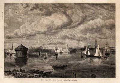 Der Eingang zum Hafen von New York, Zeichnung von Paul Huet (1803-1869), zur Illustration der Reisen nach Nordamerika in den Jahren 1854-1855 von L. Deville. Gravur in „Le tour du monde“ 1861. Sammlung Selva. von Paul Huet