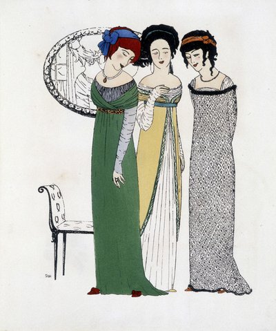 Kreation von Paul Poiret aus Les Dresses de Paul Poiret, Zeichnung von Paul Iribe. 1908 von Paul Iribe