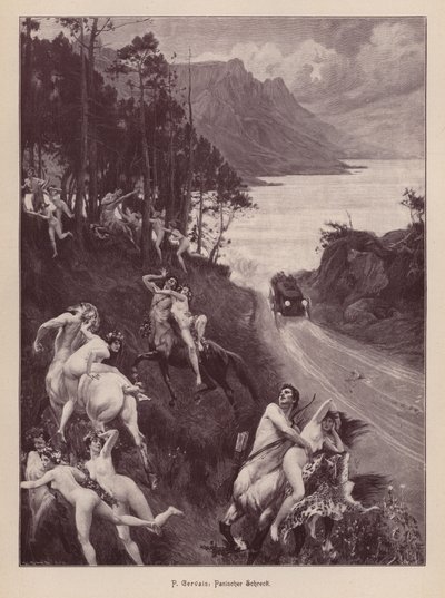 Satyrn und Nymphen erschreckt durch ein Auto von Paul Jean Gervais