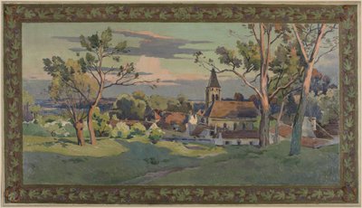Skizze für das Rathaus von Thiais: Dorf mit Kirche, um 1902 von Paul Léon Felix (attr. to) Schmitt