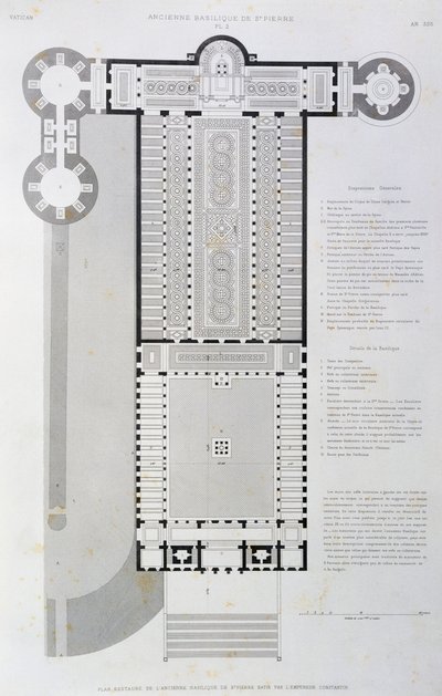 Restaurierter Grundriss der alten Basilika, erbaut von Kaiser Konstantin, Gravur aus Der Vatikan und die Basilika St. Peter von Paul Marie Letarouilly