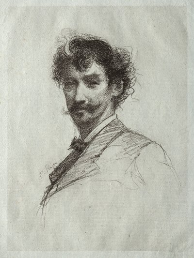 James McNeill Whistler mit weißer Locke und Monokel von Paul Rajon