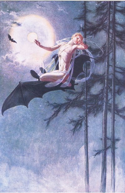 Auf dem Rücken der Fledermäuse fliege ich, Illustration aus Der Sturm, 1908 von Paul Vincent Woodroffe